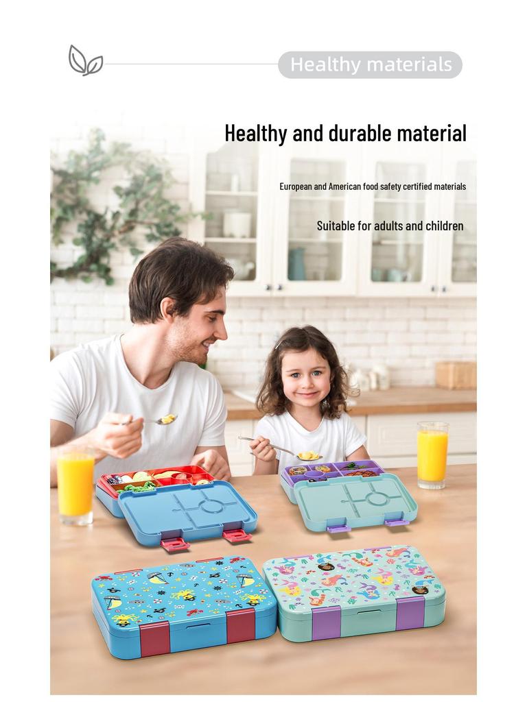 Kids' Double Buckle Cartoon Bento Lunch Box - Microwaveable, Portable, Large Capacity