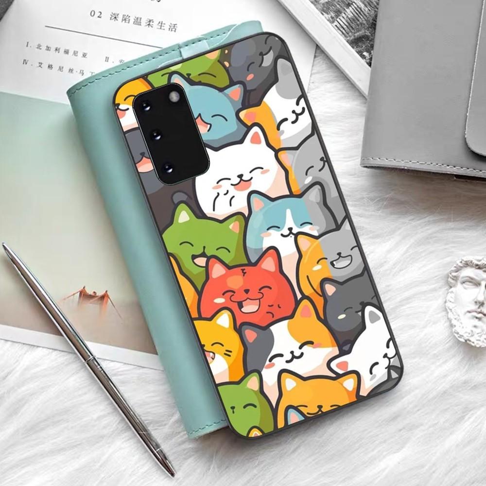 Cartoon Cute Cats Background Phone Case Silicone PC+TPU For Samsung S10 20 30 22 23 24 Plus Lite Ultra Cover