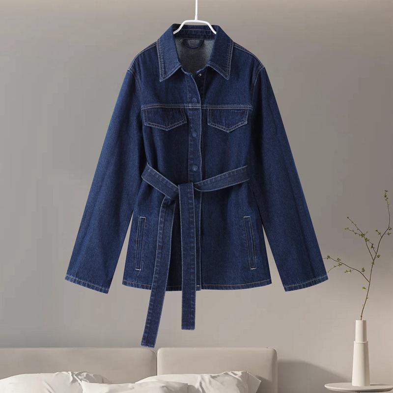 Spring 2025 Euro-American Style Women's Denim Shirt and Pants Set with Lapel Design