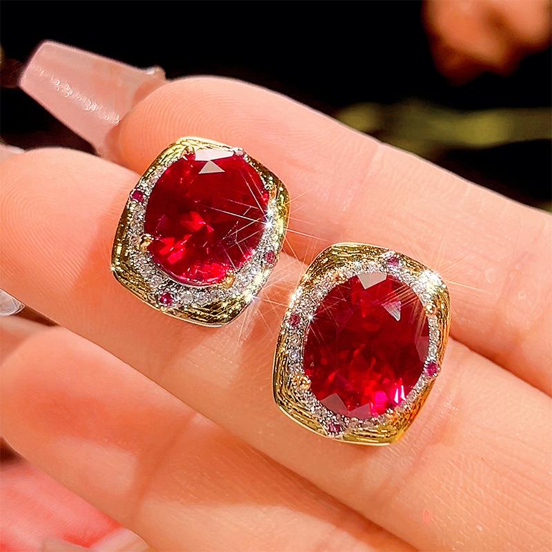 Jewelry Simulation Red Corundum Light Luxury High-End Jewelry Set 15 * 20-10-12