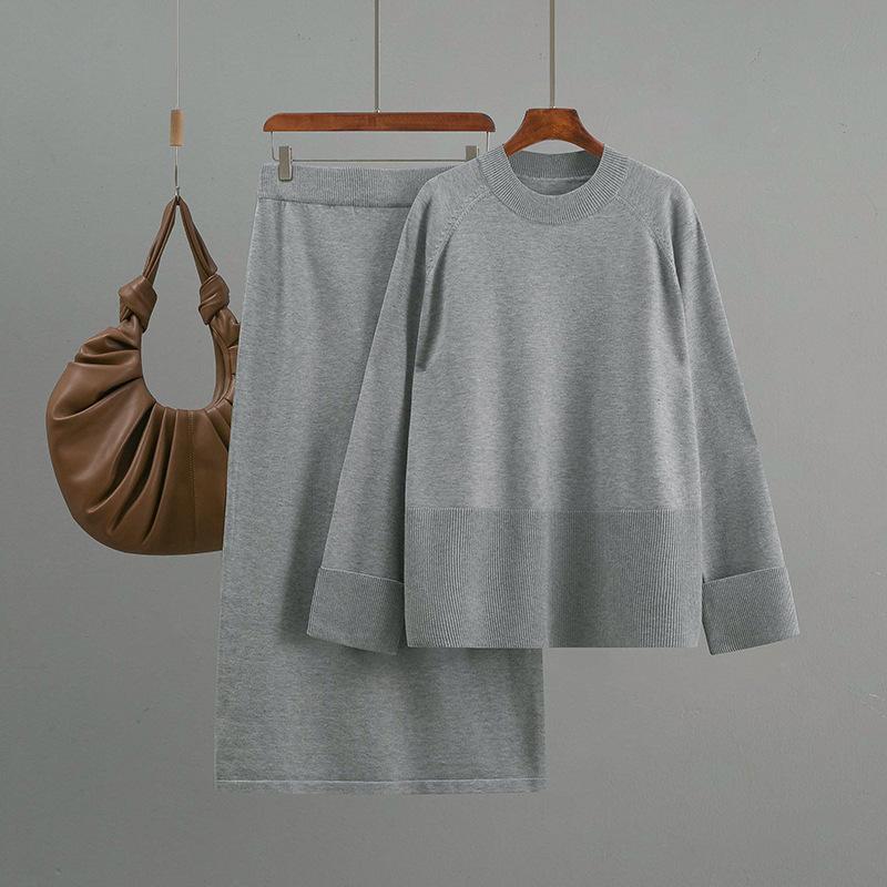 Loose Knitted Suit, Autumn and Winter Fashion Round-neck Loose Skirt Two-piece Set