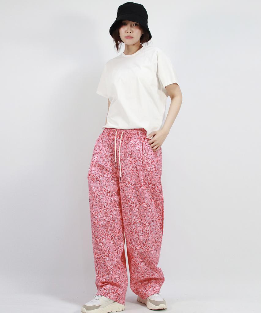 Deumakeu Paisley Side One Tuck Curved Wide Pants Red