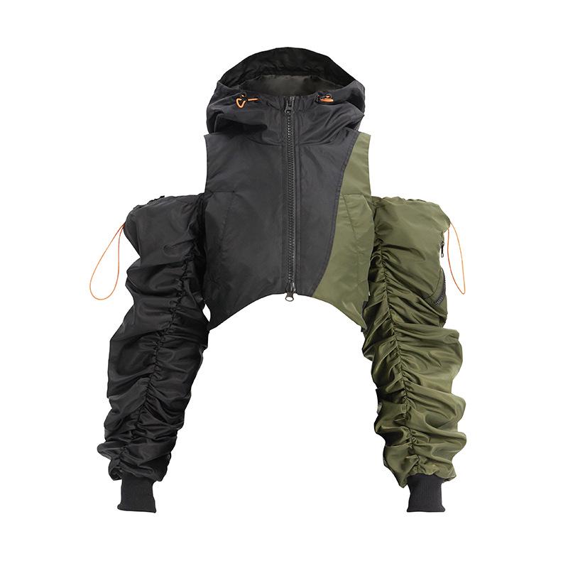 

Осенняя летная куртка с открытыми плечами и контрастной строчкой, с капюшоном на шнурке Medium зелёный