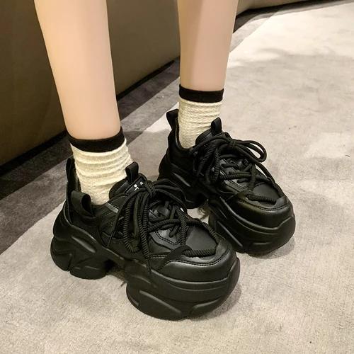 Fashion Women Chunky Sneakers 2024 Winter High Platform Warm Fur Shoes Ladies Wedges Casual Dad Shoes Autumn Leather Sports Sneakers 8CM
