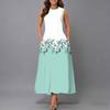 Women Plus Size Sleeveless Round Neck Dress Retro Floral Pattern Loose Flowy Midi Gown