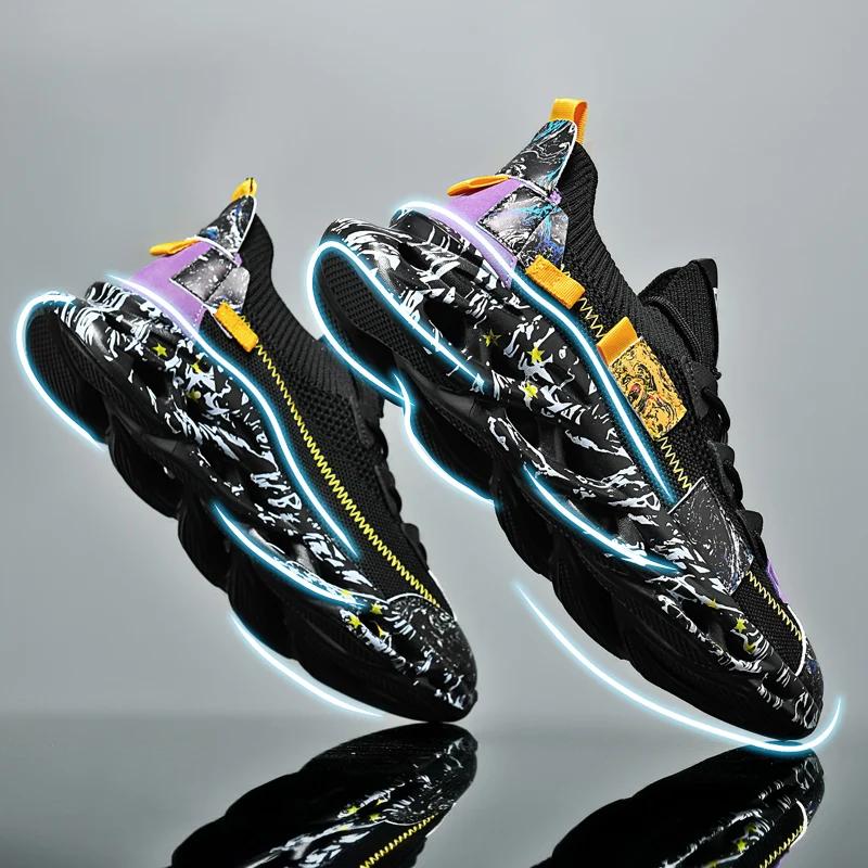 Fashion Popular Men's Sports Casual Shoes Blade Thick-soled Breathable Summer Mesh Sneakers Cushioning Non-slip Trendy Mens Running Shoe