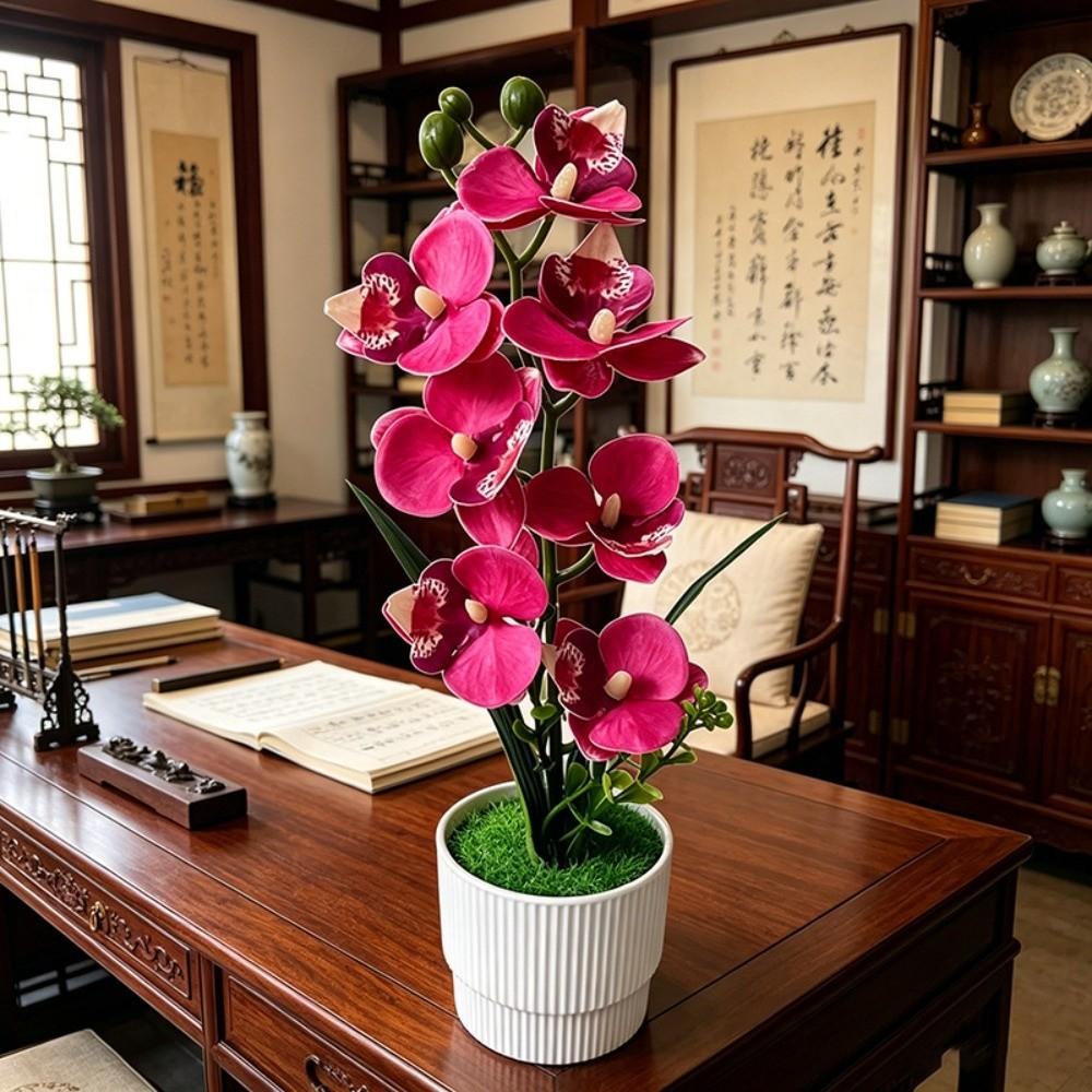 7 Heads Simulated Flower Butterfly Orchid Potted Pink Artificial Faux Plants  Living Room Ornaments