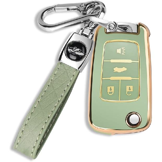 QBUC for Chevy Key Fob Cover Fit for 4 Buttons with Keychain,for Chevrolet Equinox Camaro Cruze Malibu Sonic Buick Terrain