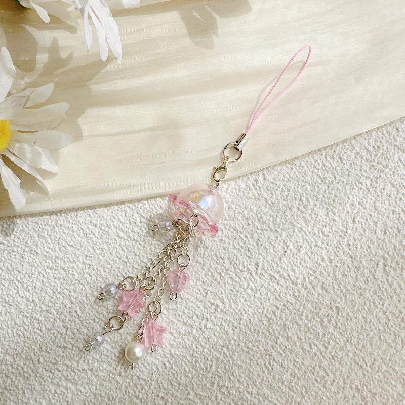 Cute Jellyfish Wind Chime Pendant Keychain Mobile Phone Lanyard Bag Key Ring Decorative Accessories For Girls Christmas Gift