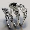 Set di Gioielli da Donna Trendy in Tre Pezzi: Anello Ondulato Floreale con Accento di Diamante Nero