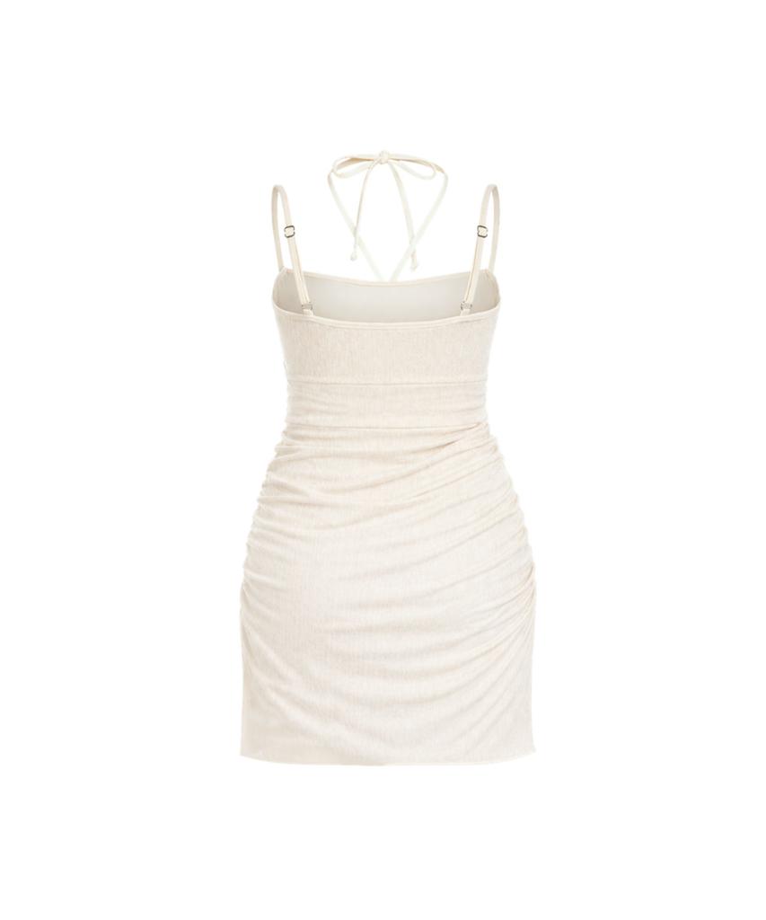 VIKINI VENDER Halter Shirred Skirt Monokini - Cream