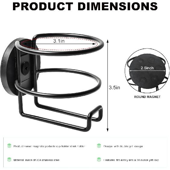 Magnetic Cup Holder for Car, Portable Cup Drink Holder Horizontal Mount on Metal Surface, Heavy Duty Stainless Steel Bottle Holders for School Bus
