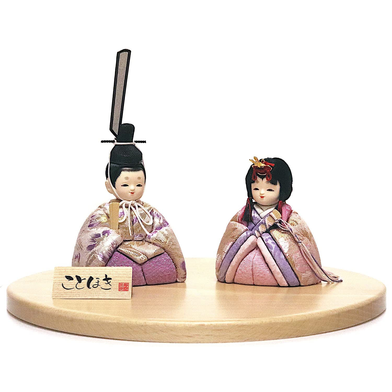 

Hina Wooden Doll Single Doll with Round Doll, Kotohoki Mikoto, Tray, Natural, KTH-3203E2