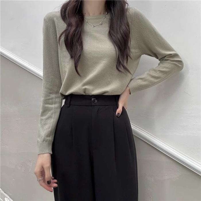 

Осенне-зимний мягкий и эластичный простой вязаный свитер с длинными рукавами, женская повседневная майка с круглым вырезом L зелёный