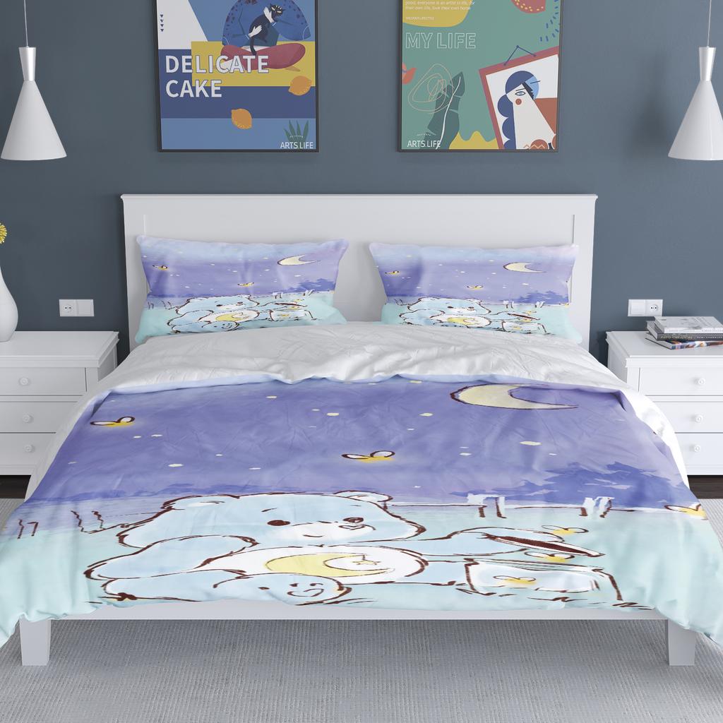 Tecknade Flickor Anime Care Bears Påslakan Set Kawaii Täckeöverdrag Örngott Set Barn Sängkläder Set Dekor Full Queen Size