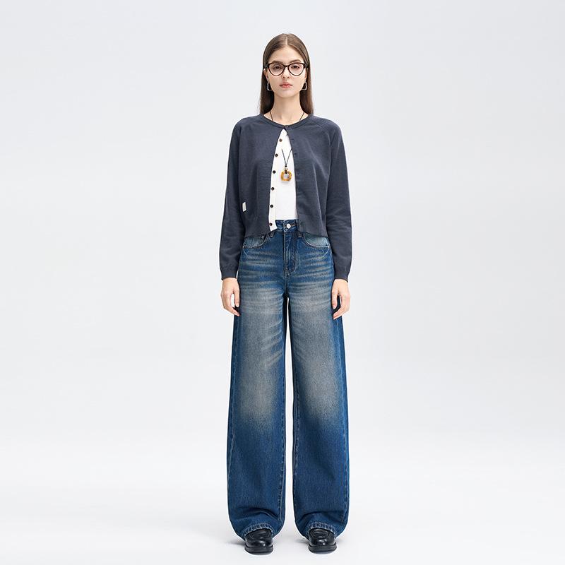 MBB2025 Women s High-Waisted Retro Gradient Washed Wide-Leg Jeans 27