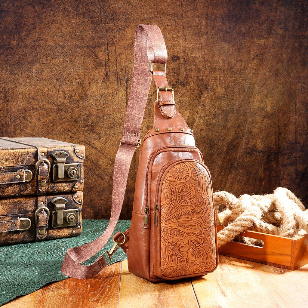 Bolsa Transversal Pequena Estilo Boho Ocidental Feminina com Alça Única Bolsa de Peito Bolsa Feminina