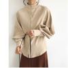 Vintage Stand Collar Loose Lantern Sleeve Shirt for Women Fashion Autumn New Solid Elegant Casual Women's Blouse Button Up Fashion Lady Blouses 25341
