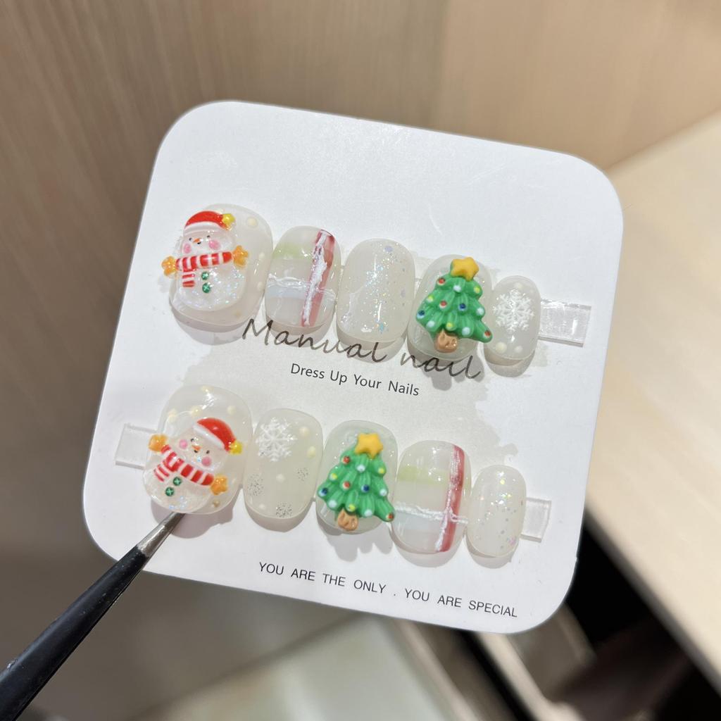 Christmas Collection: Cute Cartoon Girl Wearable Nail Stickers, Handmade & Removable