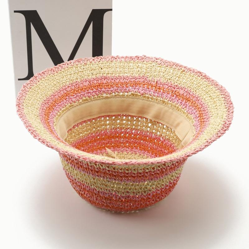 Color breathable bucket hat wide brim small fresh spring and summer travel visor striped hand woven breathable hat