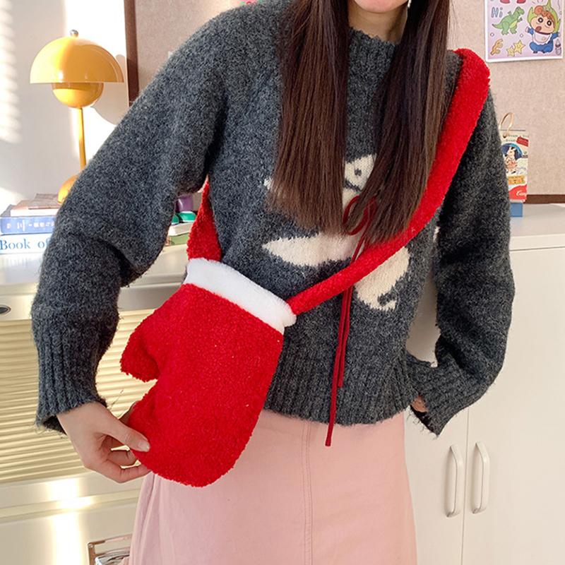 New Year Christmas Shoulder Bag Large Capacity Irregular Red Plush Bag Gifts Party Props Glove Crossbody Bag