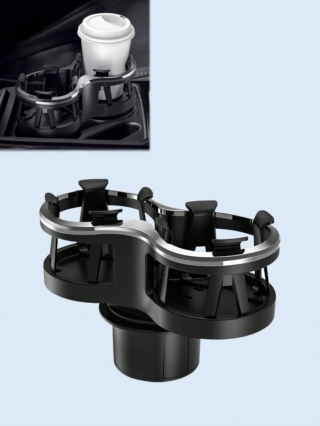 

Car Cup Holder Extender - 2-in-1 Dual Cup Design, Elastic Adjustable Clamp, Universal for Cars, Trucks & SUVs
