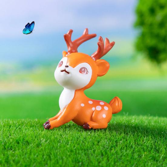 Yousheng 2 Pcs Mini Sika Deer Figurines Hand-colored Deer Miniatures Mini Animal Statues for Fairy Gardens Bonsai Micro Landscape