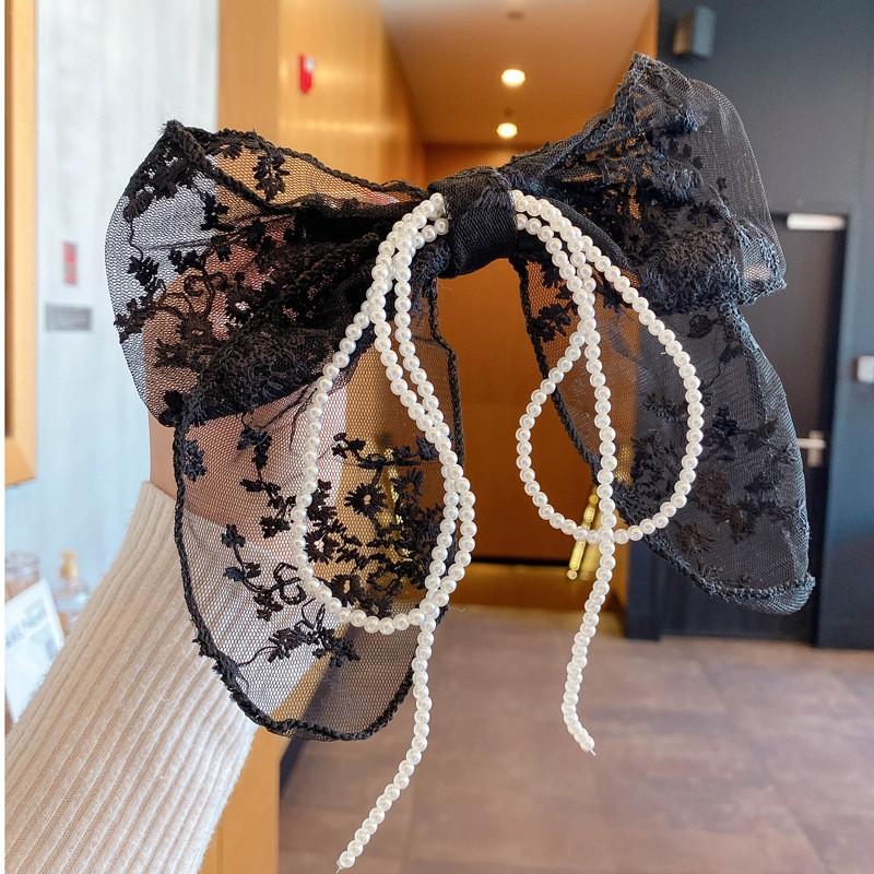 Handmade Lace Bow Hair Clip With Embroidery Pearl Trim Clamp Women Boho Chic Updo Accessory