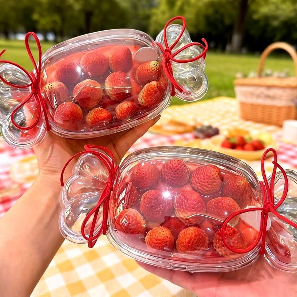 10Pcs Transparent Candy-Shaped Cake Box Plastic Airtight Fruit Salads Box Gift Box with Lid Cake Container
