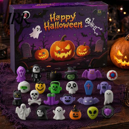 Halloween Dekoration Ideen Adventskalender, 24 Tage Countdown Kalender mit Stück Langsam Aufsteigendes Geschenk für Kinder Quetschspielzeug, Gruselige Sammlerstücke