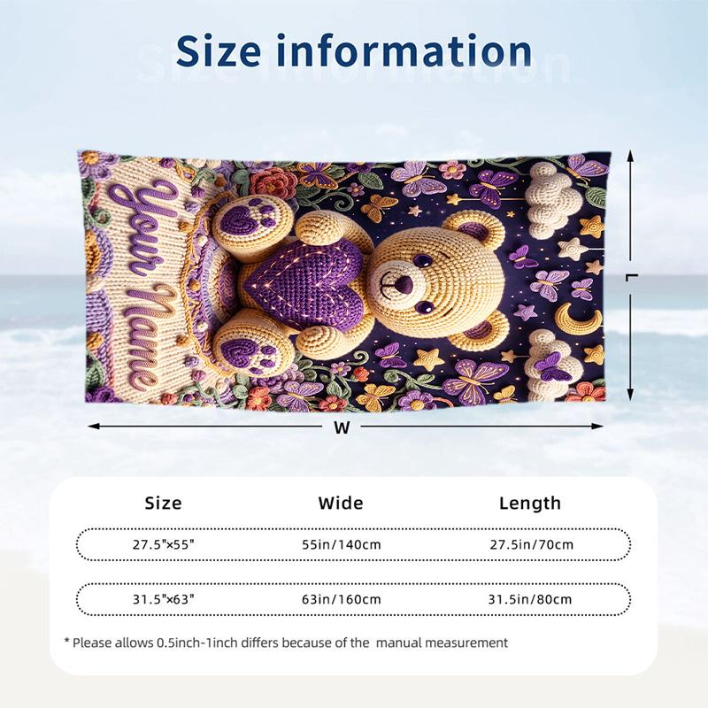 Teddy Bear Theme Beach Towel Personalized Custom Name & Text Soft Quick Dry Beach Towel for Swimming Travel