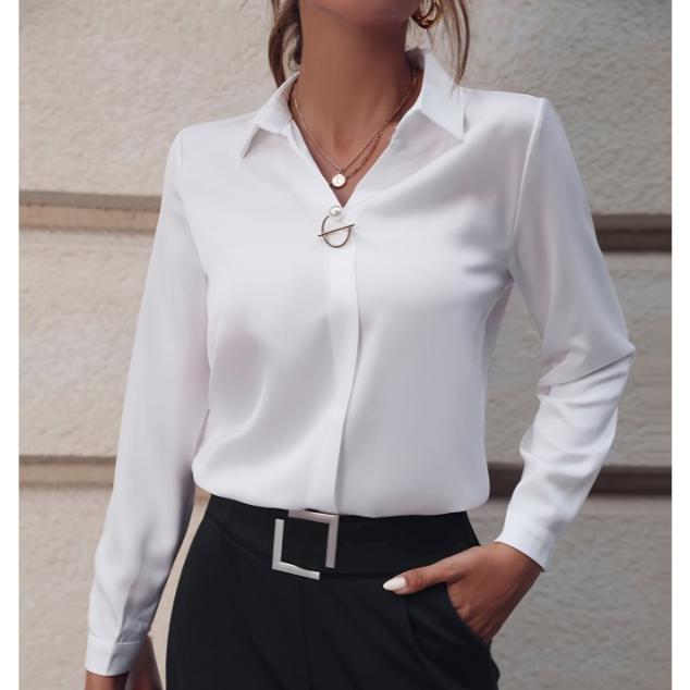 Pendler damebluser Allsidige enkle ensfargede skjorter Langermede Middels lang overdimensjonert skjorte