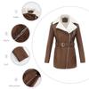 Chaqueta cálida con cinturón para mujer, solapa de cuero con forro polar de manga larga, otoño e invierno