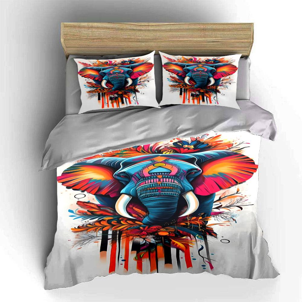 Colorful elephant with flowers. Bedding sets Duvet cover sets Duvet covers Pillowcases(1*Duvet Cover 2*Pillowcases without duvet insert)