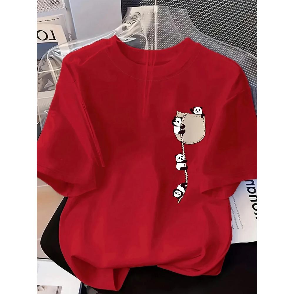 Women's O-Neck Panda Print Fashion Short-Sleeved Summer Casual T-shirt Women Clothes