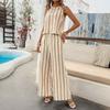 Striped Wide Leg Set Fashion Summer Women's Clothing Fashion Round Neck Sleeveless Casual Stripes Wide Leg Suit