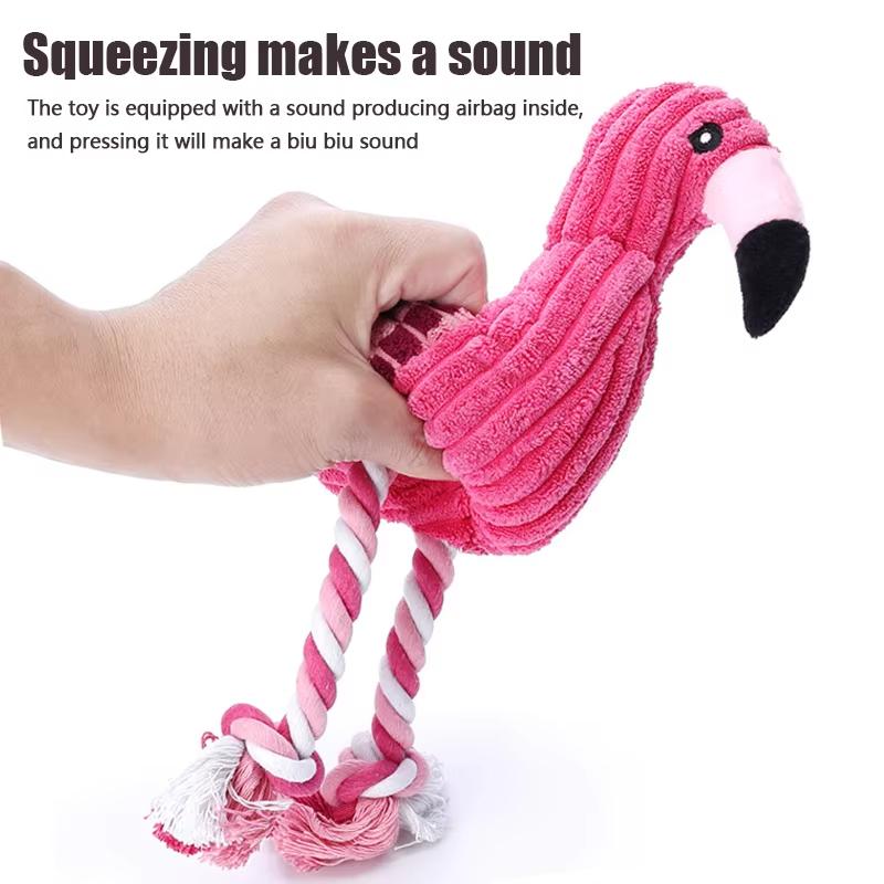 1PC Cute Flamingo Plush Dog Toys Funny Interactive Squeaky Chew Ropes Toys For Small Large Pets Teeth Cleaning Supplies