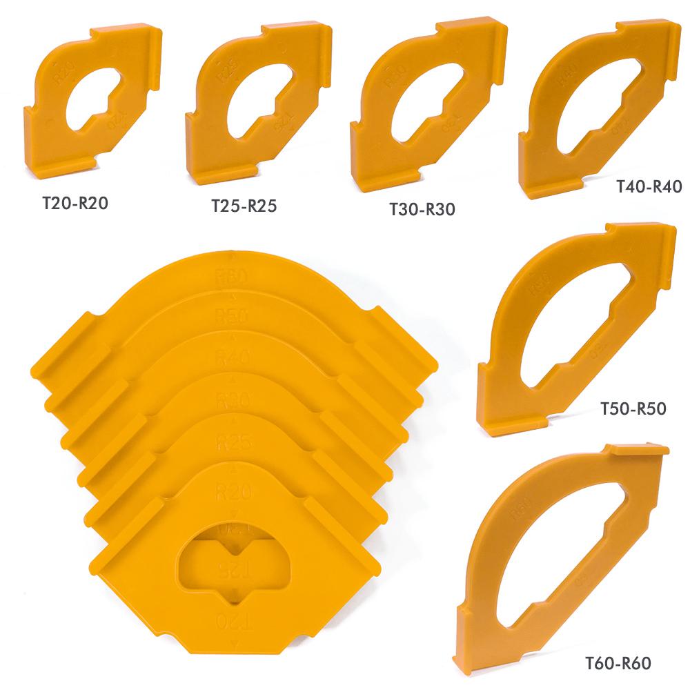 

6 PCS Woodworking Trimming Machine Round Corner Template Straight Bevel R/C Corner Trimming Positioning Flip Template жовтий