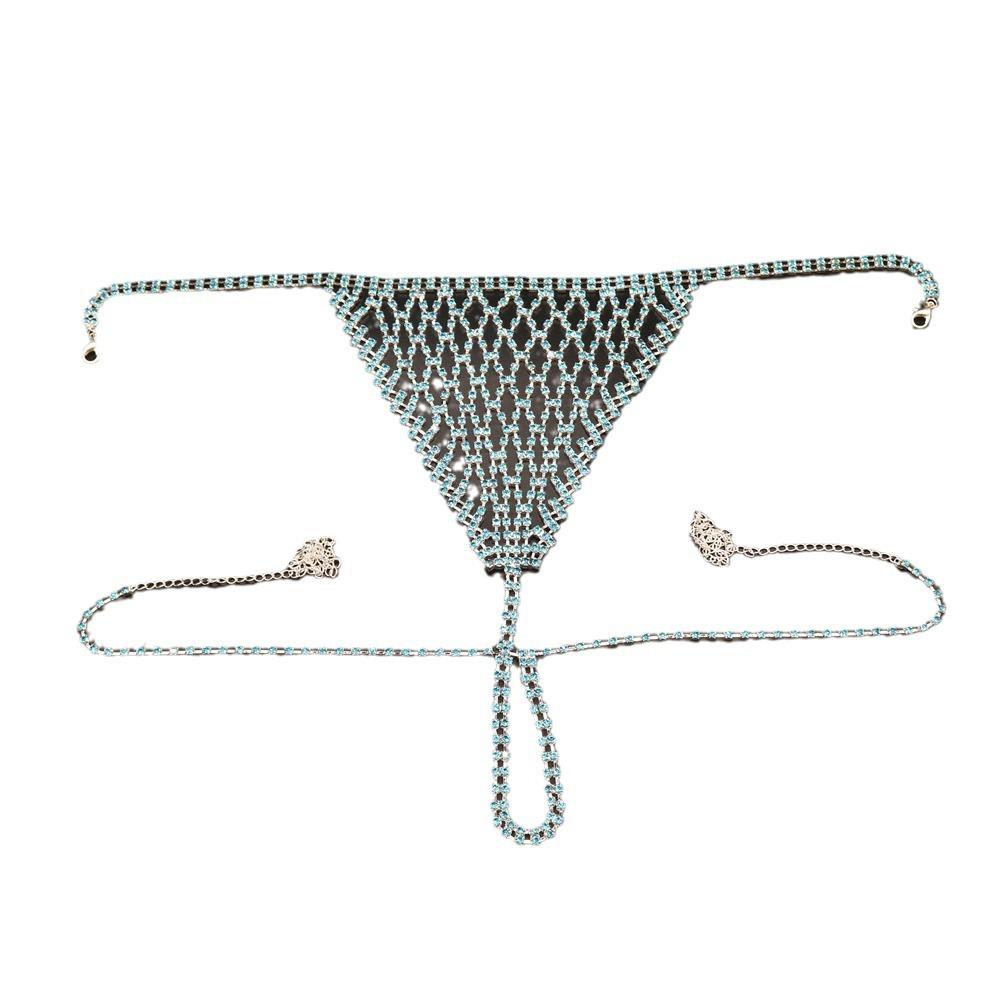 Ximang Seller In Europe and America Lake Blue Sexy Body Chains Set Nightclub Bikini Bra Shorts Short Skirt Jewelry for Women