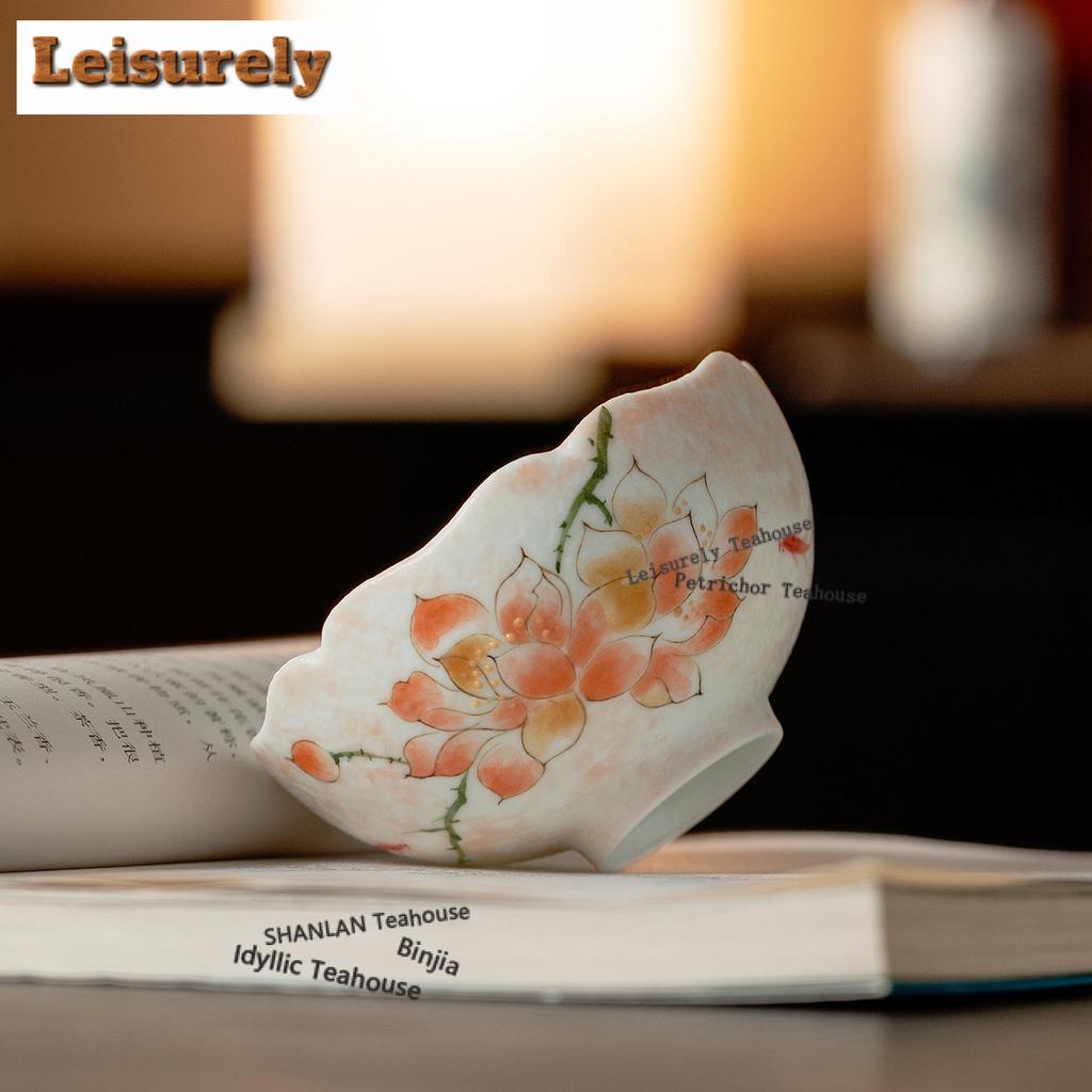 80ml Hand-painted Pink Magnolia Flower Mouth Teacup Luxury Tea Bowl Set Of Cups Tea-tasting Fragrance Cup Jianzhan Master Cups