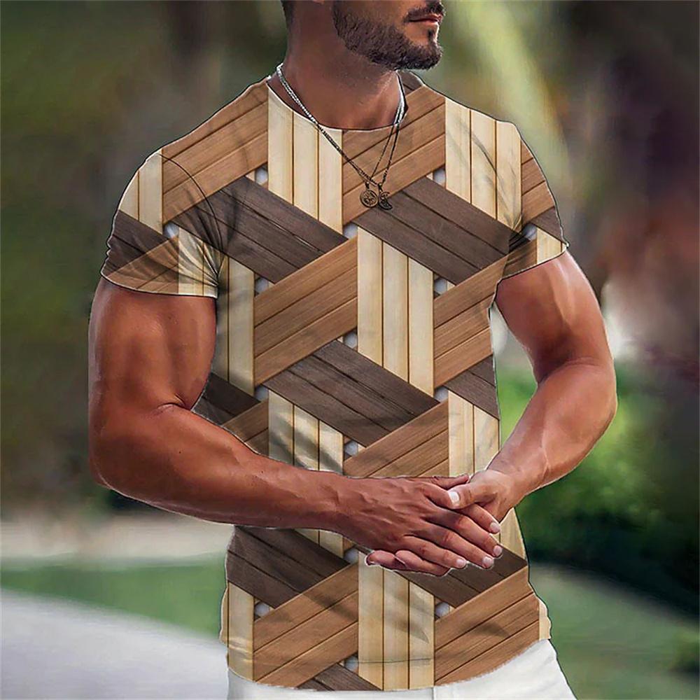 2025 Geometric Print Men's Single T-shirt, 3d Print Men's Top, Casual