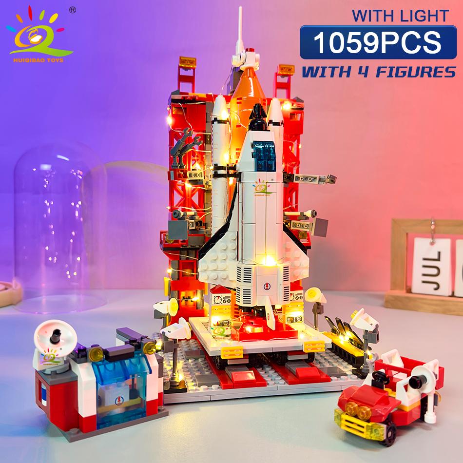 HUIQIBAO Letecký kosmodrom Model Raketoplán Raketa Startovní centrum Stavební bloky MOC Kosmická loď Dětské kostky Hračka