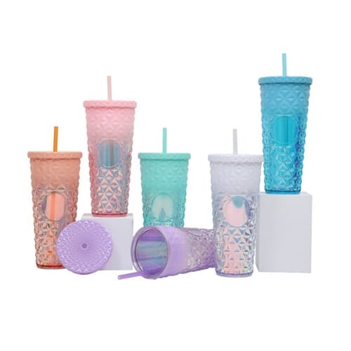 YAKINO Starbucks International Limited Holiday Straw Tumbler - Flakes, Double-Layered 710ml Gradient Purple Tumbler with Lid, Double-Layer Insulation,