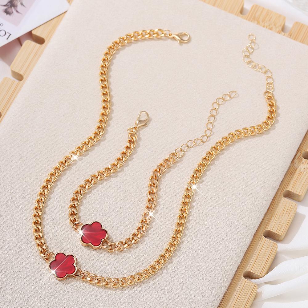 1 Set Mehrfarbige Glücksklee Kette Zirkon Set, Klassisch & Modisch Für Damen, Geeignet Für Party, Dating, Arbeit, Feiertagsbekleidung