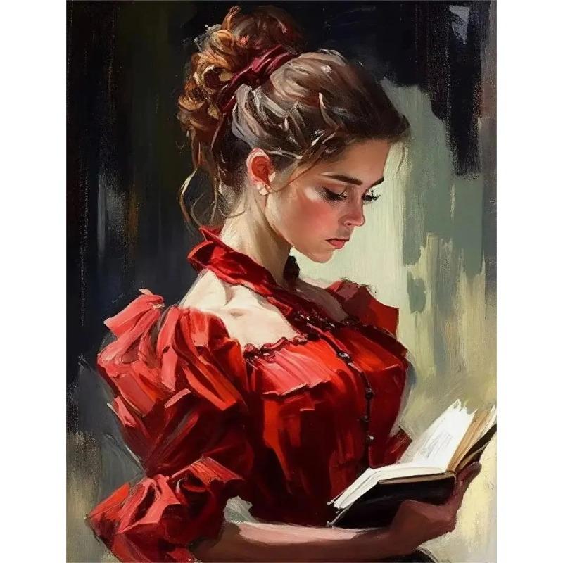 Vintage Read Elegant Girl Book Lovers Poster Women Portrait Oil Painting On Canvas Painting Wall Art Picture for Room Home Decor