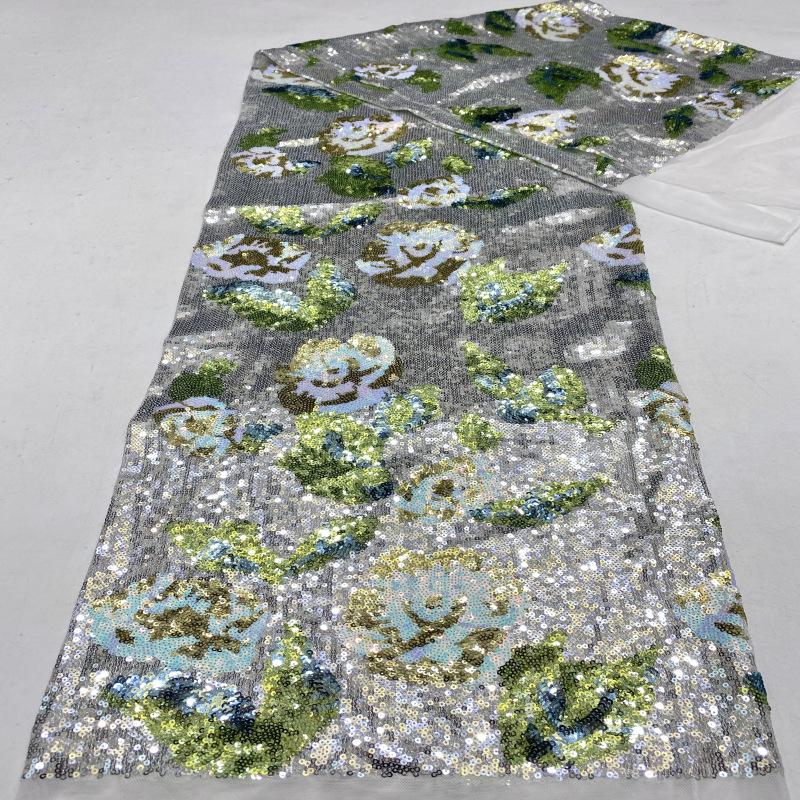 New Elastic Mesh Fresh Colorful Sequin Embroidery Dress Bead Embroidery Fabric