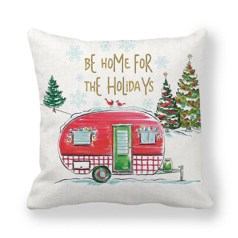 Red Car Christmas Tree Santa Cushion Cover Christmas Pillowcase Home Sofa Chair Bed Pillowcase