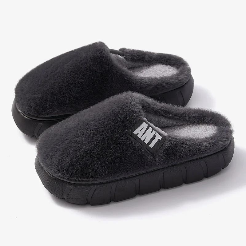 

Модные тапочки с толстой подошвой и мехом для женщин, зимние, для дома, для спальни, нескользящие, плюшевые шлепанцы, женские тапочки из искусственного меха, с мягкой подошвой, на платформе, хлопковые тапочки 44-45 серый