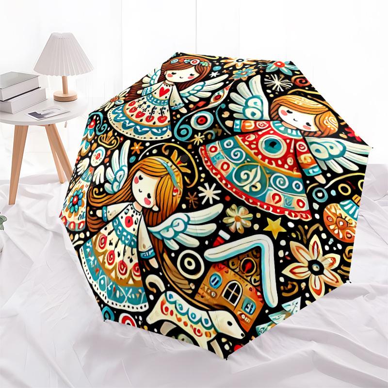 1pc Angelic Winter Automatic Umbrella High Quality Canopy, Portable Folding Umbrella With, Ideal Gift for - Travel, Everyday, Formal Events, Stylish A