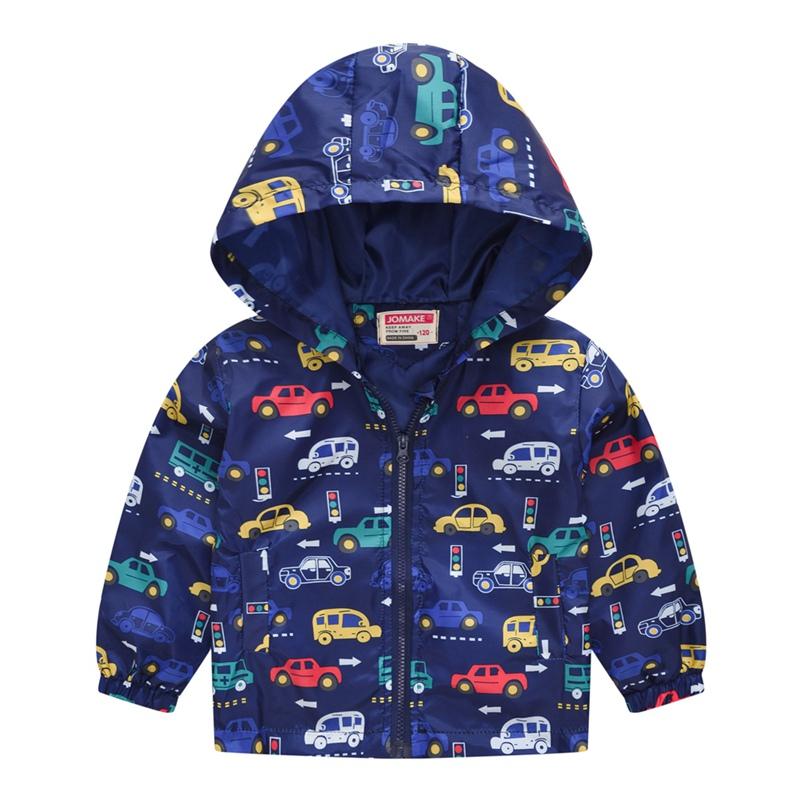 2-9 Years Kids Spring Autumn Thin Hooded Coat Printed Zipper Outwear